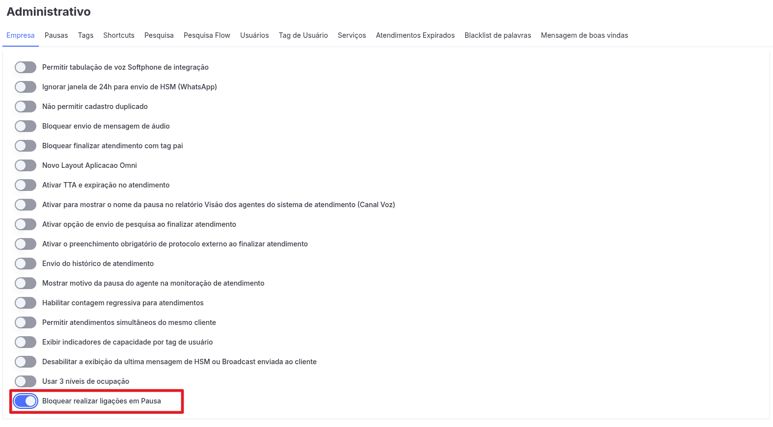 Ativação Bloqueio Softhone com Agente em Pausa