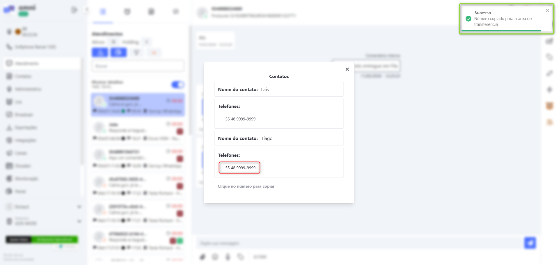 :class=sombracaixa Copiando o telefone do contato recebido