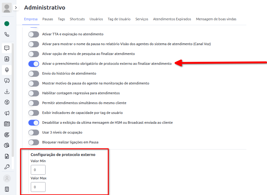 Ativação Protocolo Externo