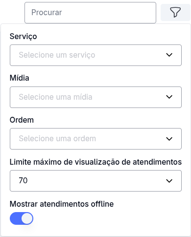 Filtros tela de atendimento