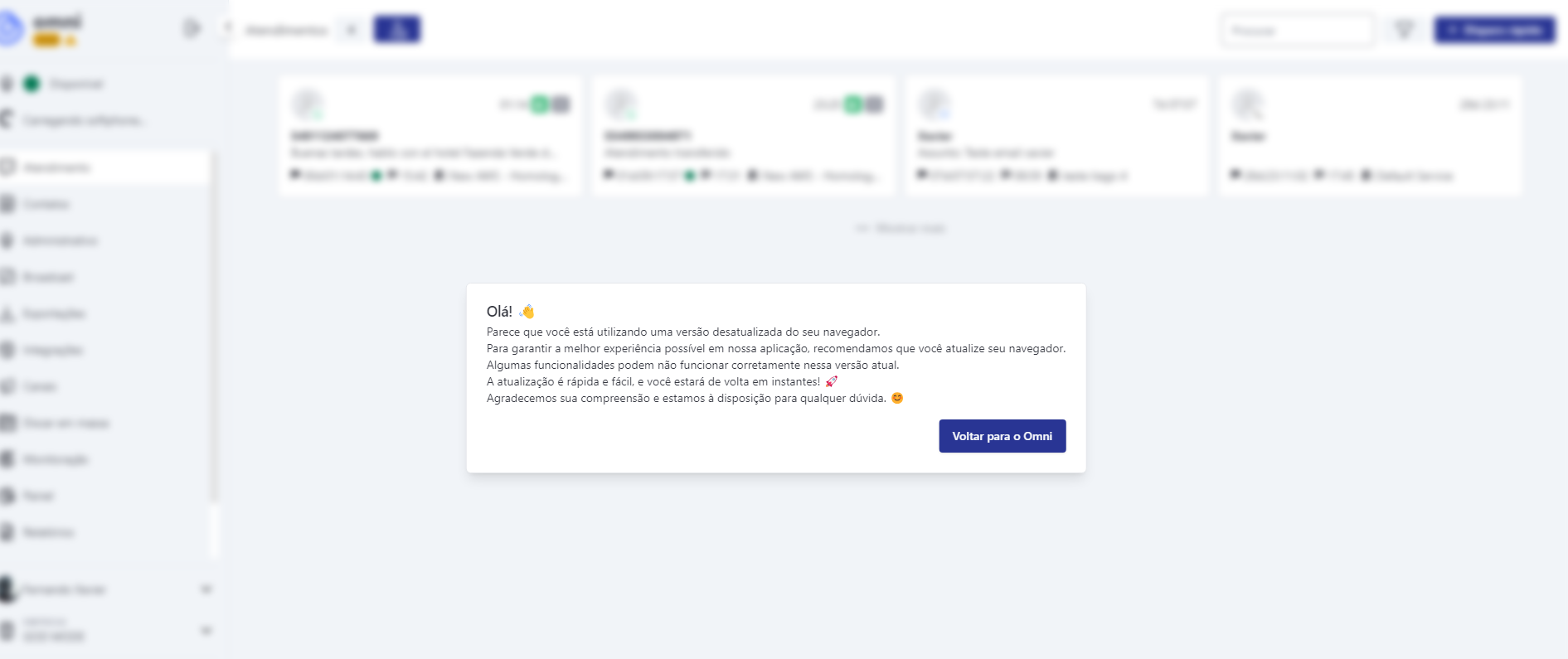 Mensagem de Navegador Desatualizado