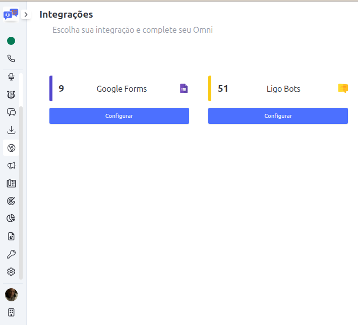 Menu Integrações