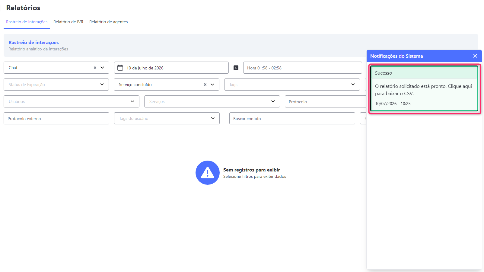 :class=sombracaixa Rastreio de Interações Download CSV