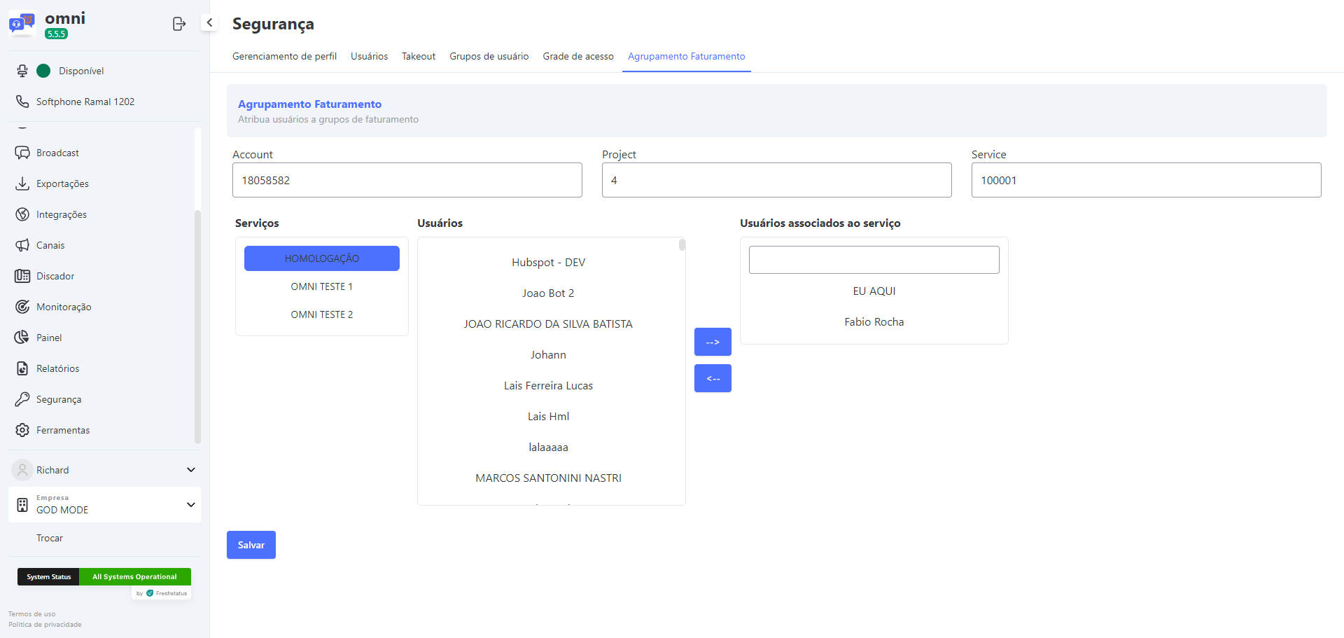 :class=sombracaixa Mostrando os serviços, usuários agrupados e não agrupados