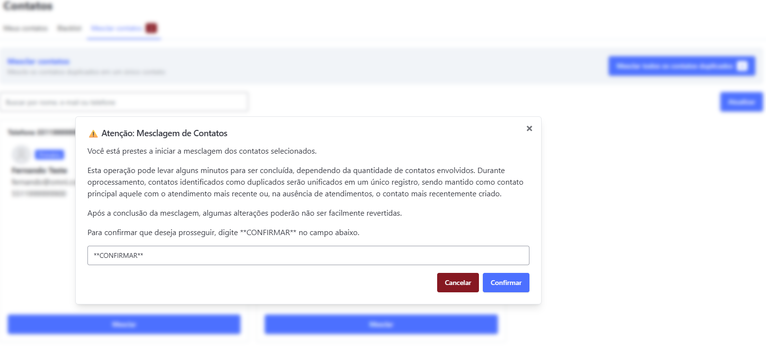Confirmação Unificar Contatos