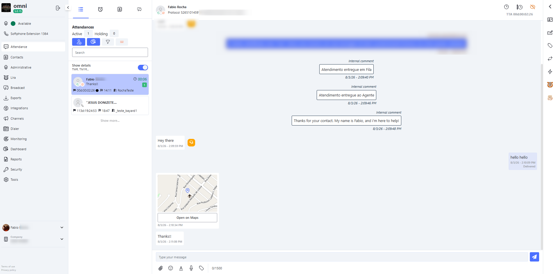 Recebimento de geolocalização no atendimento