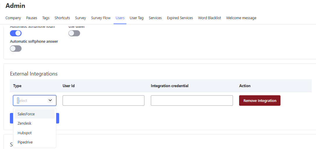 Cadastrando Integrações Externas no Usuário
