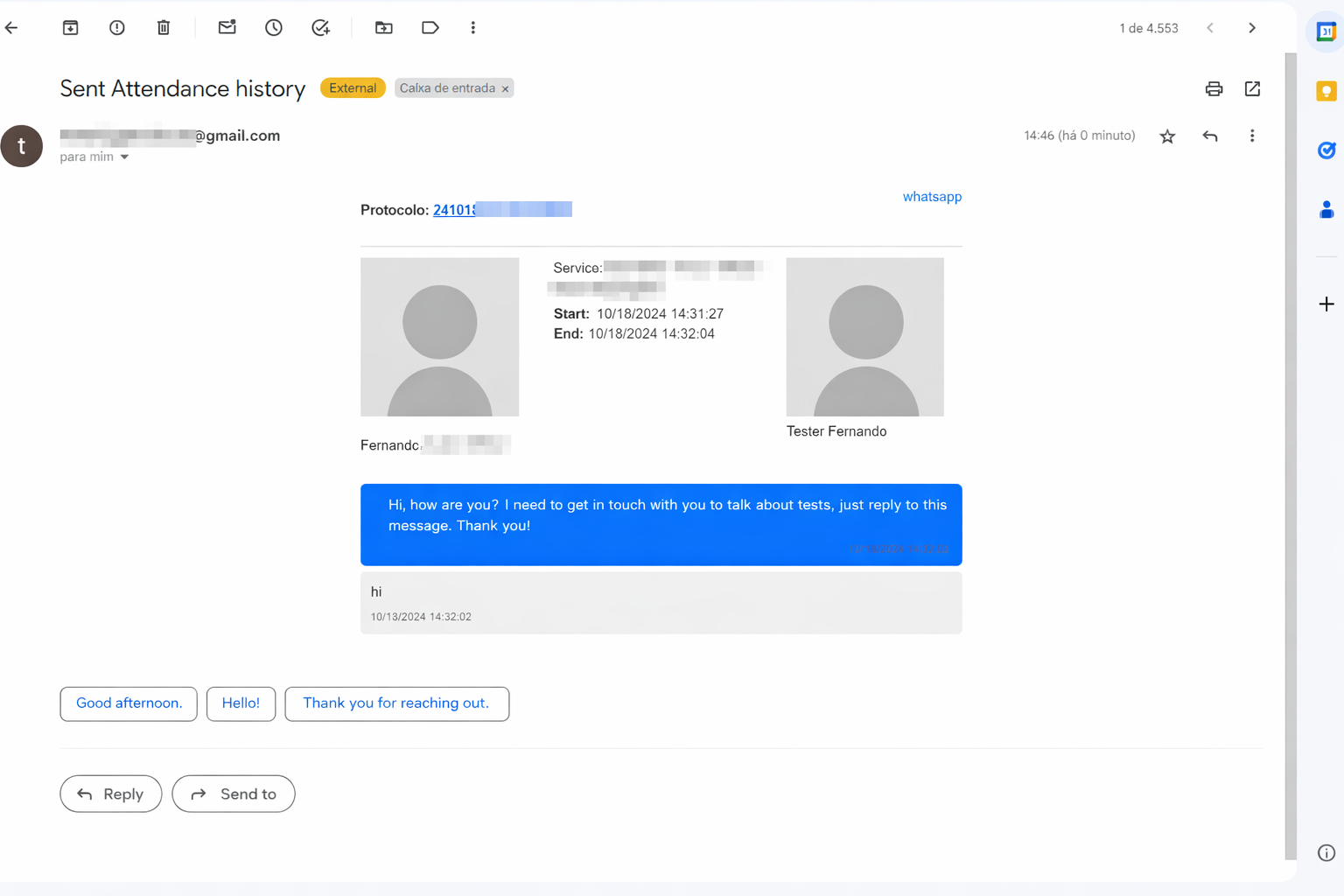 Recebimento de Histórico por E-mail