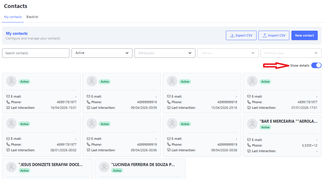 Visualização Cards